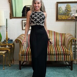 Vintage Scott McClintock Black With White Embroidery Dress size 6